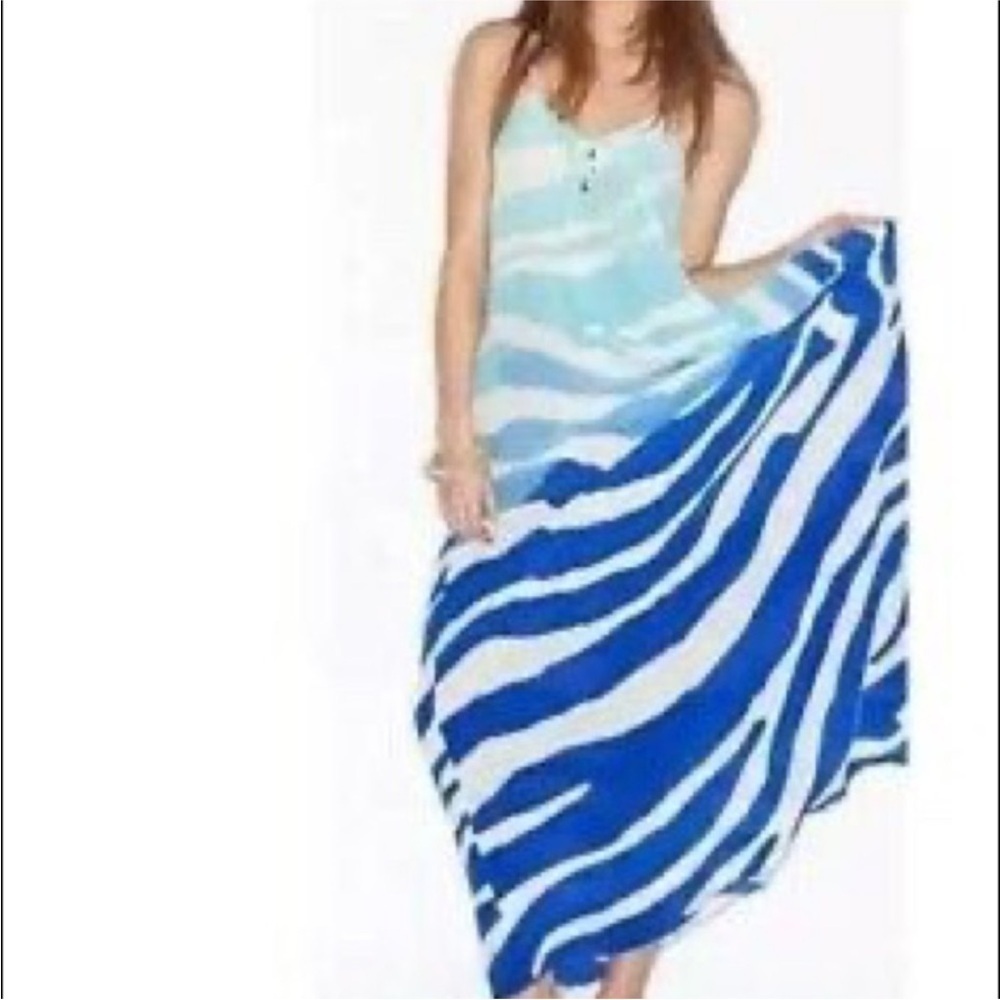 Camilla Loves Intermix Blue and White Atlantis Waves Silk Maxi Dress Size 1